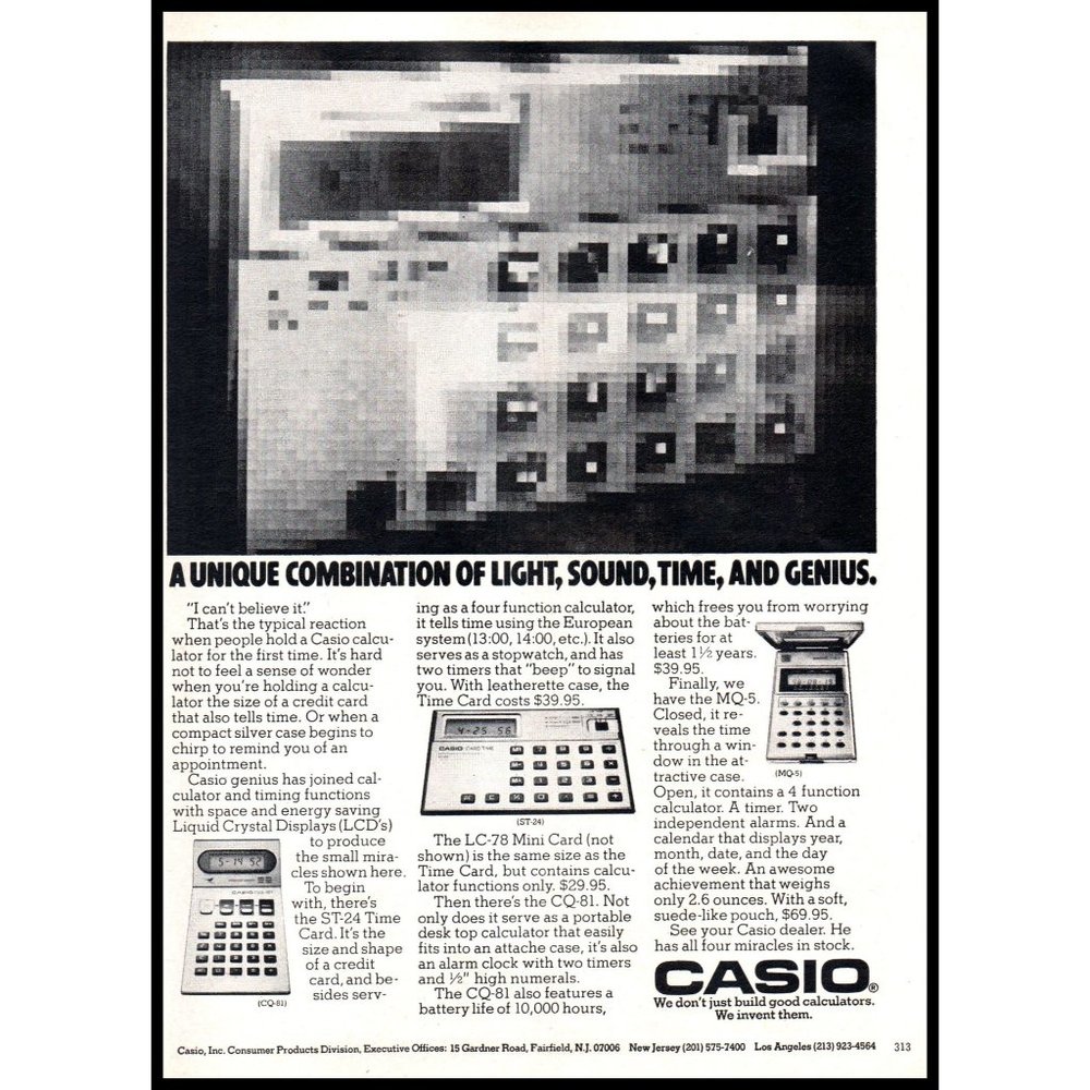 1978 Casio Electronic Calculator Vintage Print Ad MQ-5 CQ-81 LC-78 Wall Art